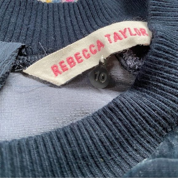 Rebecca Taylor Blue Velvet W/ Silk Piping Crewneck 5” Zip Back Top/Sweatshirt - Picture 5 of 7